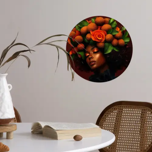 Vrouw - lychee - exotisch Wandcirkel behangsticker klein -sfeer3