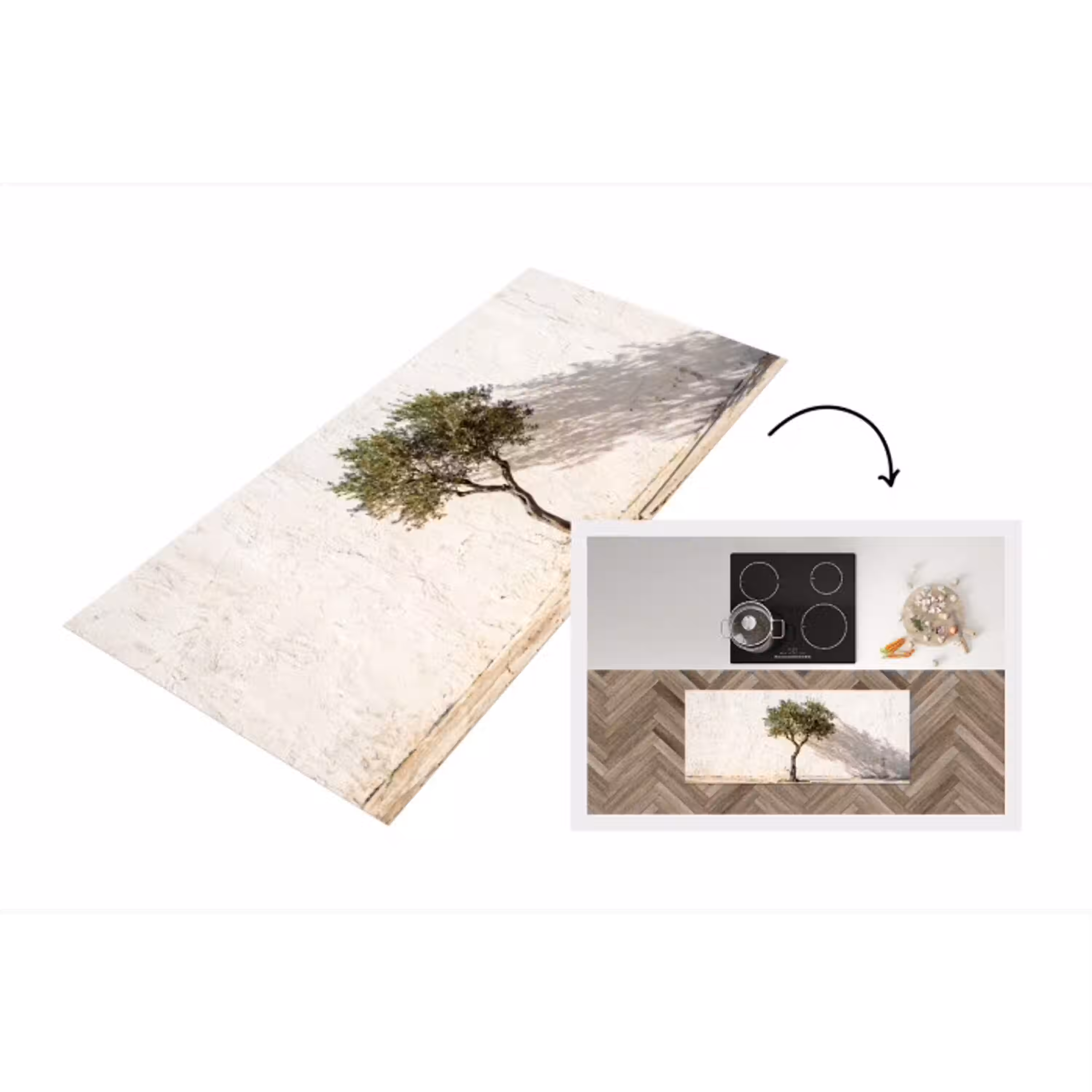 Olijfboom - muur - wit Keukenloper - keukenmat middel -3d