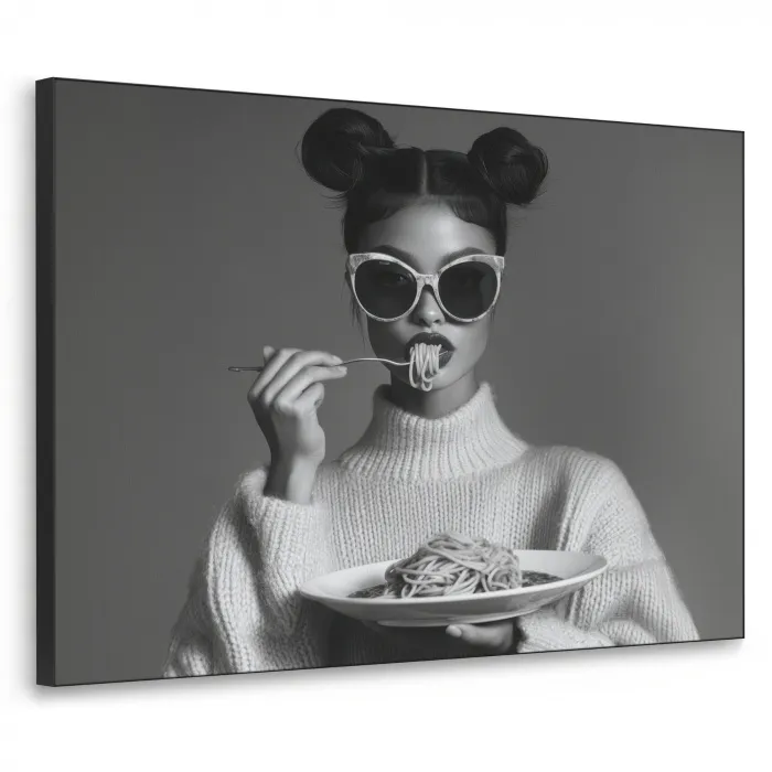 Vrouw - Pasta - Zonnebril Textielframe zwart klein -3d