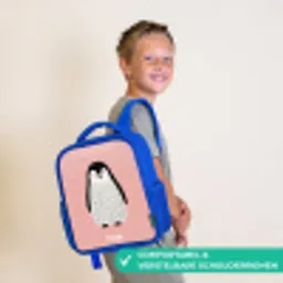 Pinguïn - Stippen - Roze - Minimalistisch Kinderrugzak - Blauw middel -sfeer3_NL