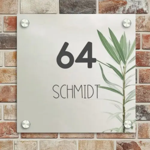 Lichtbeige met plant - Modern Naambord Vierkant klein -sfeer2