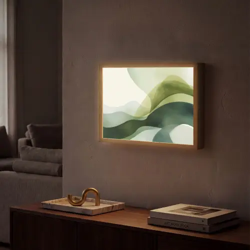 Golven - Abstract - Lichtgroen - Sierlijk Light Box met batterij (Wandlamp) middel -sfeer1