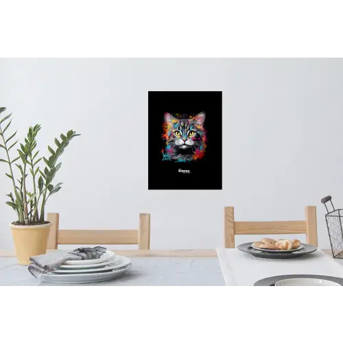 Kat met kleurrijke penseelstreken Muursticker klein -eettafel