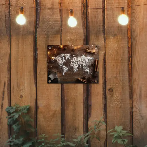 Wereldkaart - Poedersuiker - Hout tuinposter los doek klein -sfeer1