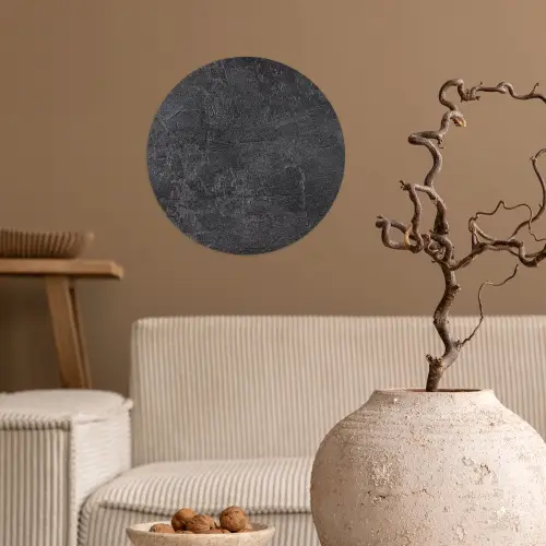 Leisteen - Beton - Natuursteen - Grijs - Industrieel Wandcirkel behangsticker klein -sfeer1