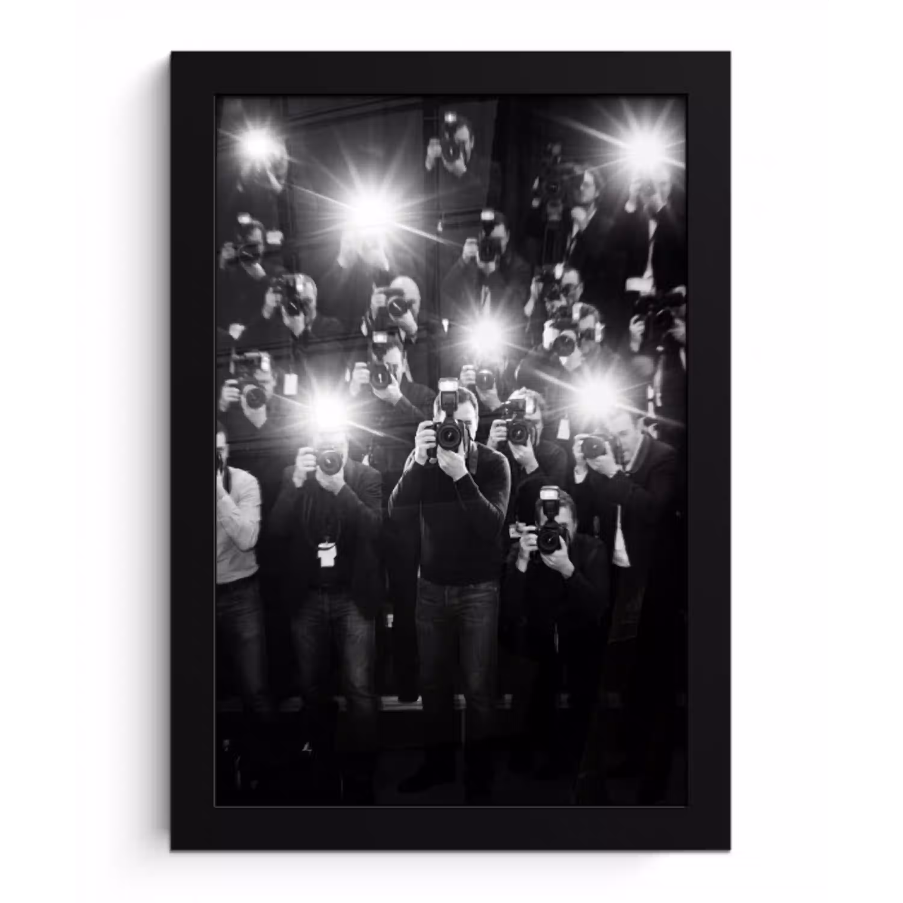Mensen - Camera - Flitslicht - Zwart-wit - Media fotolijst zwart zonder passe partout klein -3d