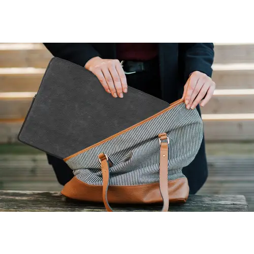 Donkergrijs - Asfaltstructuur - Ruw laptophoes neopreen klein 279 -tas