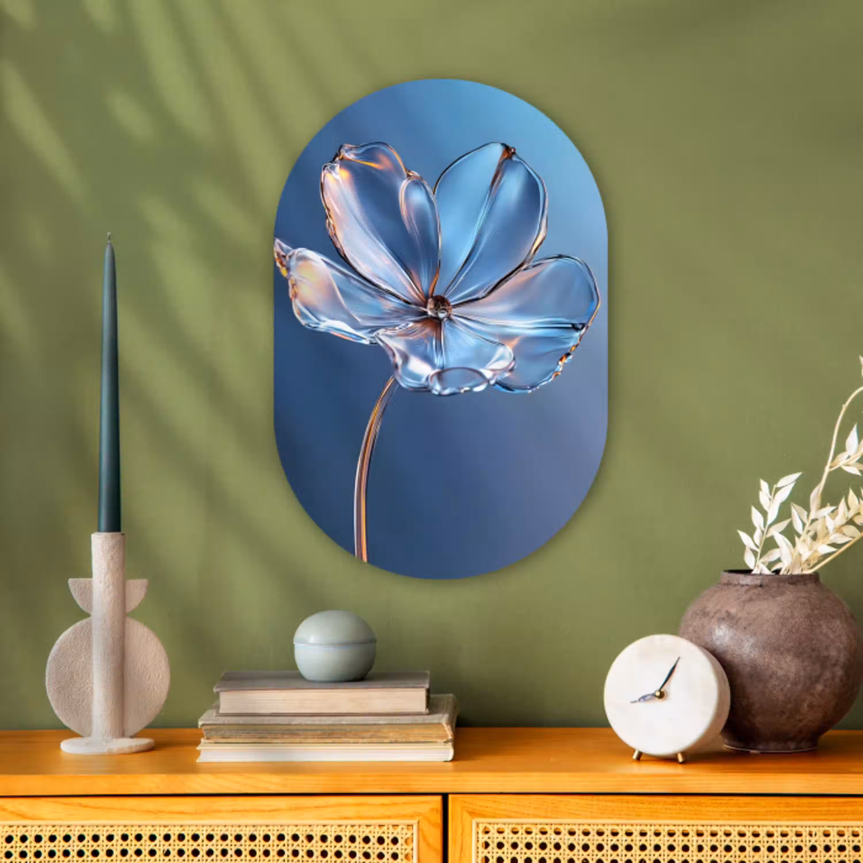 Blauw - Bloem - Glazen - Sierlijk Wandcirkel Ovaal Forex klein -sfeer2