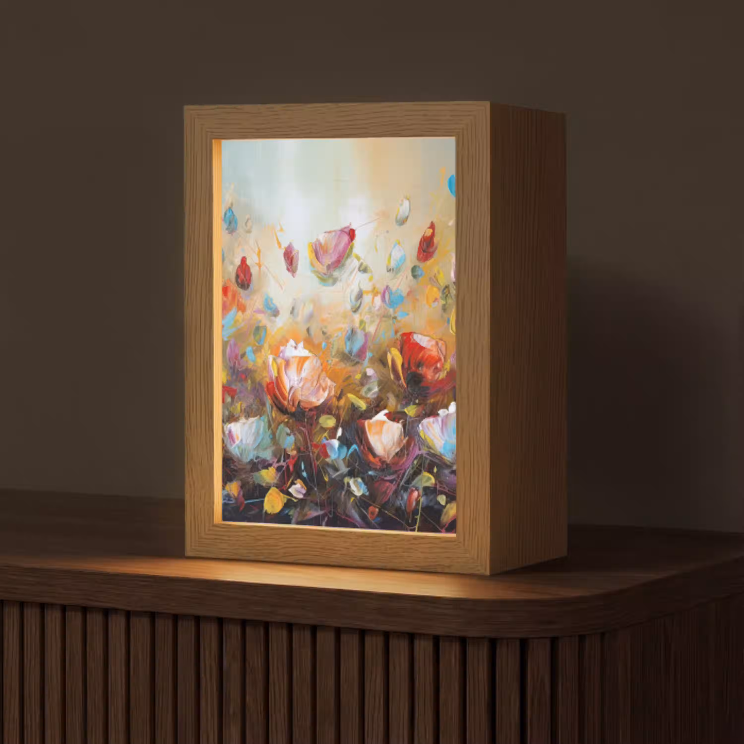 Bloemen - Kunst - Natuur - Olieverf Light Box met kabel (Tafellamp) klein -z3d_website