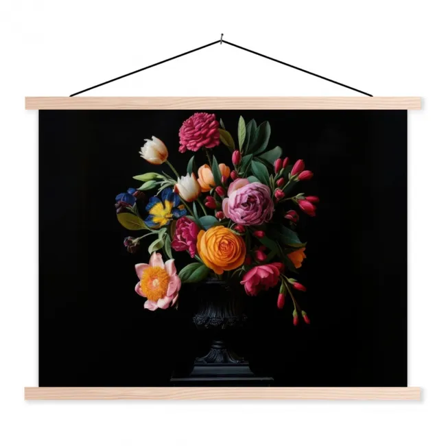 Boeket - Romantisch - Kleurrijk textielposter latten blank klein -3d