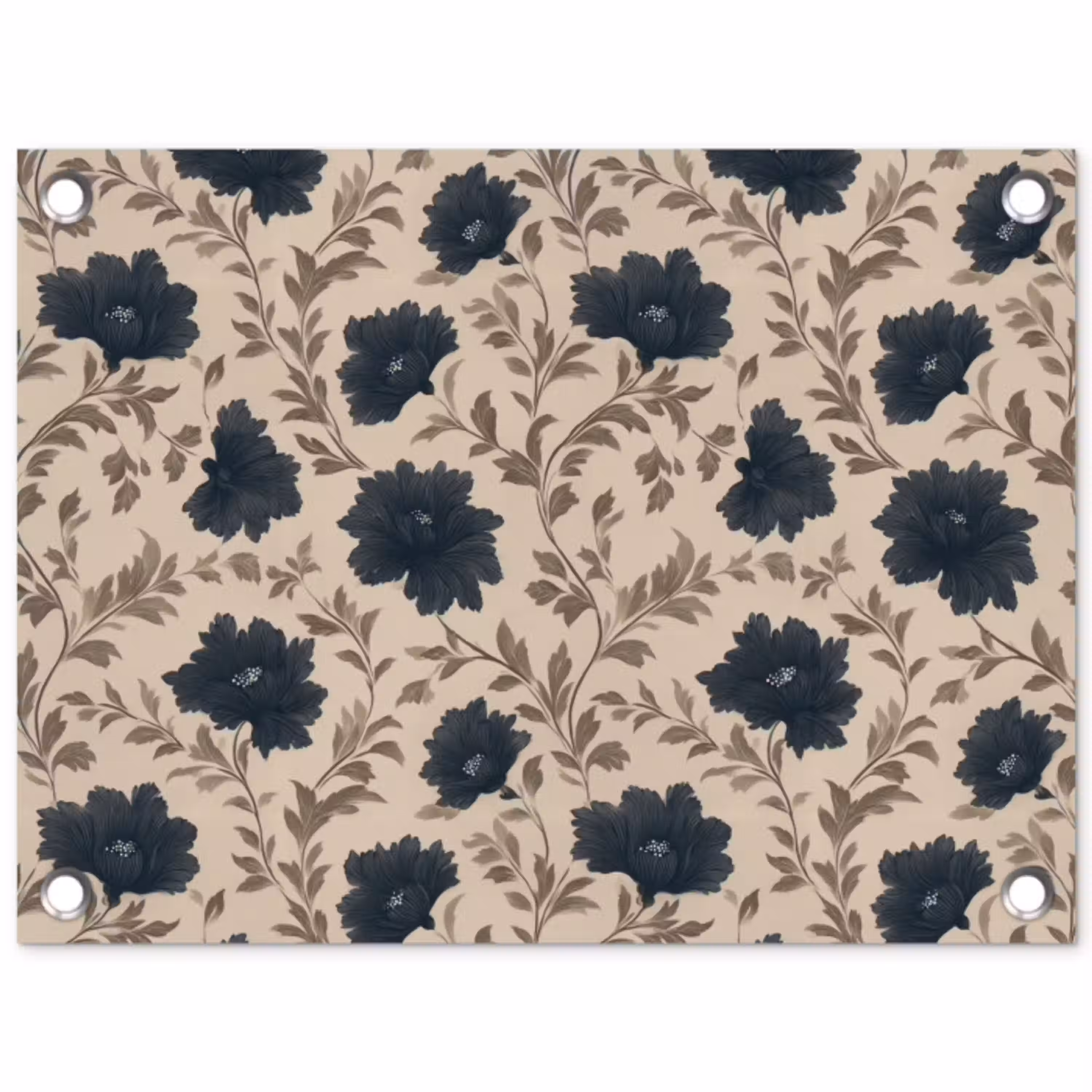 Motief - Bloemen - Zwart - Beige tuinposter los doek klein 239 -3d