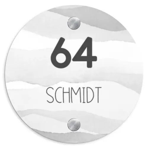 Aquarel - Grijs - Modern Naambord Rond klein -3d