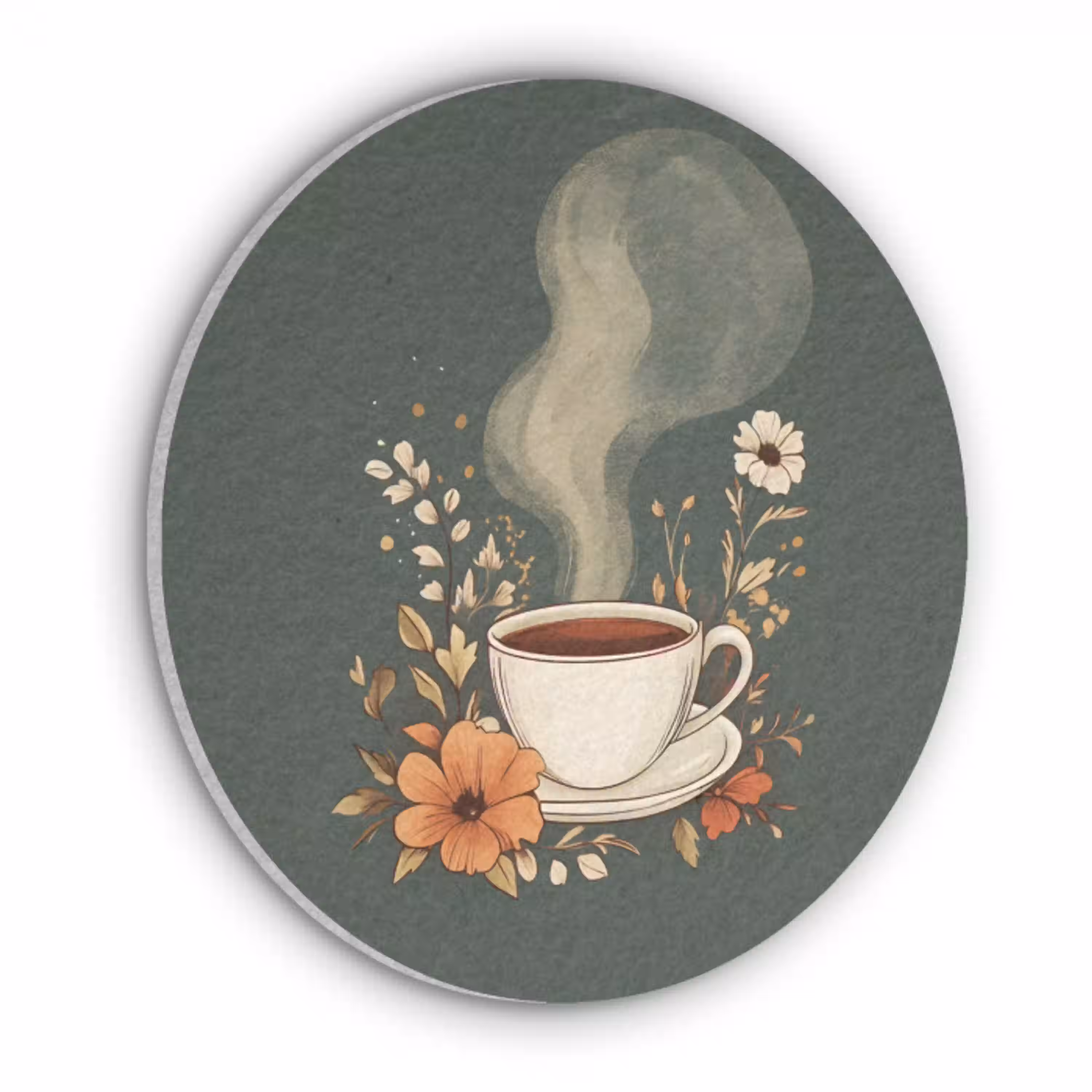 Kop - Bloemen - Groen - Koffie Akoestische PET Vilt - Rond klein -3d