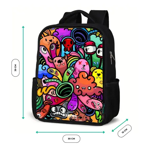 Vrolijke monsterchaos Rugzak - Zwart middel -productfoto_formaten