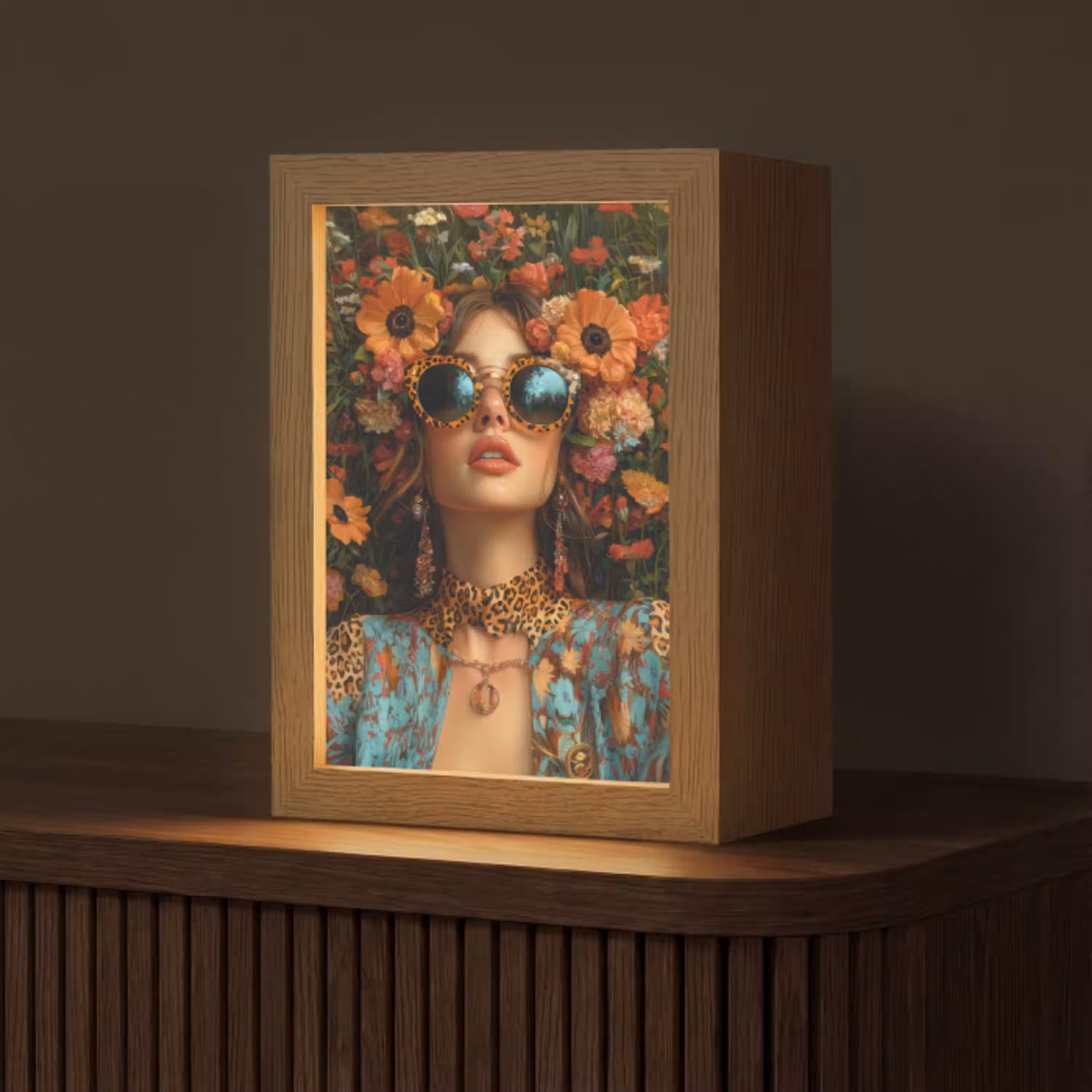 Vrouwen - Bloemen - Modern - Bril - Abstract Light Box met kabel (Tafellamp) klein -z3d_website