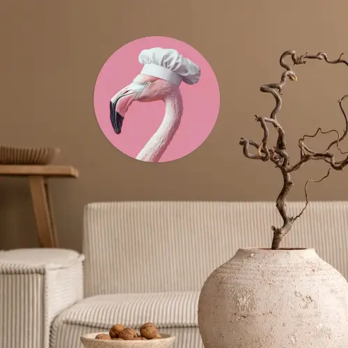 Flamingo - Roze - Koksmuts - Vogel Wandcirkel behangsticker klein -sfeer1