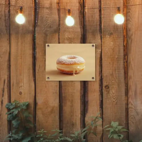 Donut - Romig - Poedersuiker - Beige tuinposter los doek klein -sfeer1