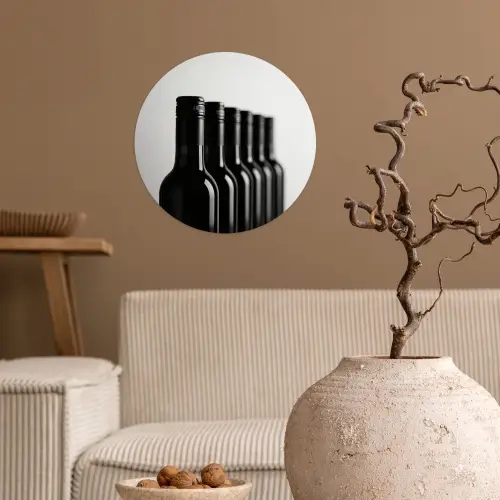 Wijnflessen - Zwart - Minimalistisch Wandcirkel behangsticker klein -sfeer1