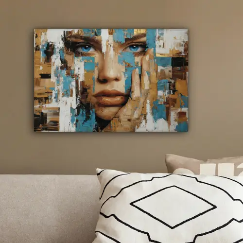Abstract - Penseelstreken - Blauw - Gezicht canvas 2cm klein -sfeer3