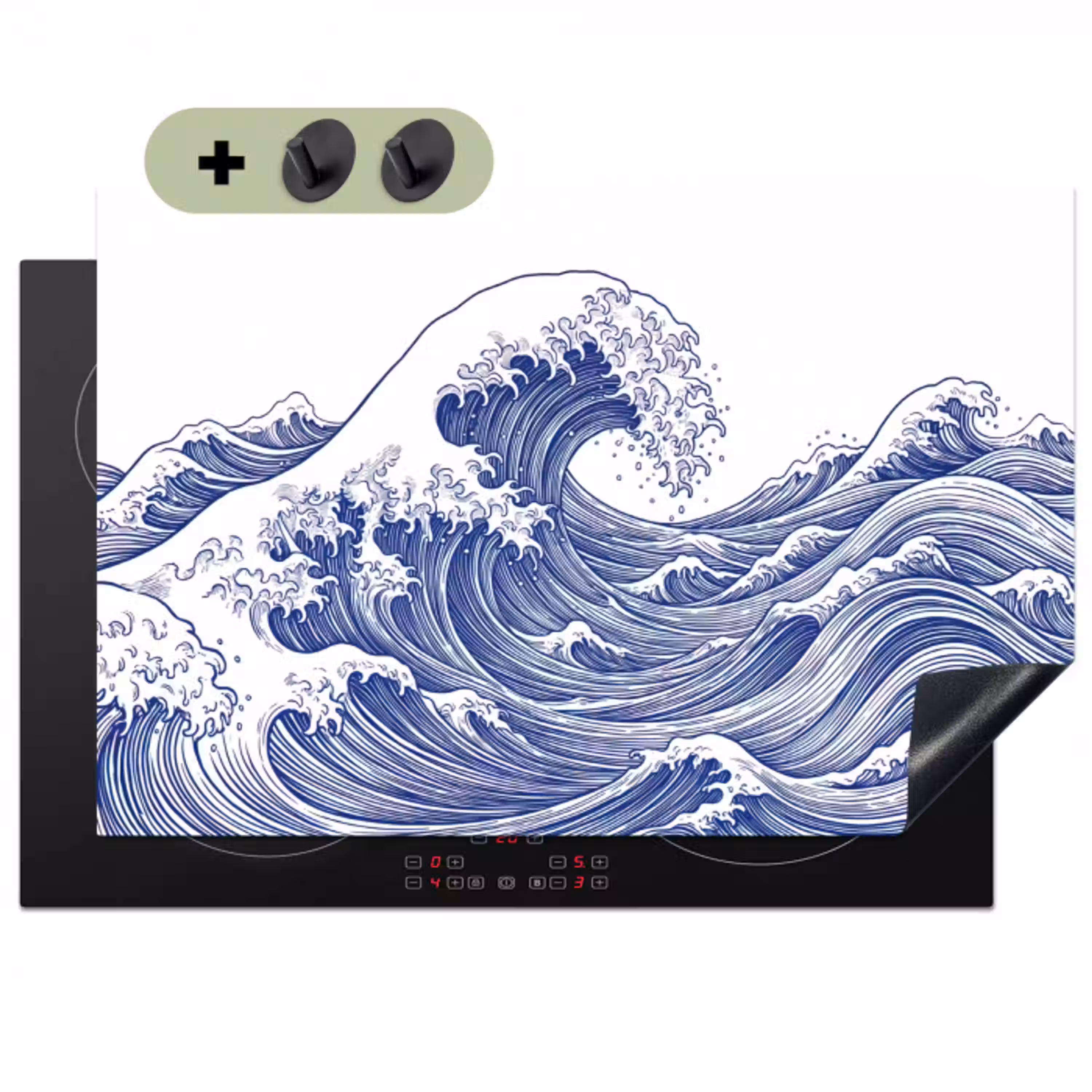 Golf - Japans - Zee - Illustratie - Blauw Inductie beschemer met haakjes klein -3d