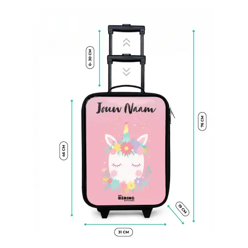 Eenhoorn - Bloemen - Roze Kinderkoffer - Zwart klein -productfoto_formaten