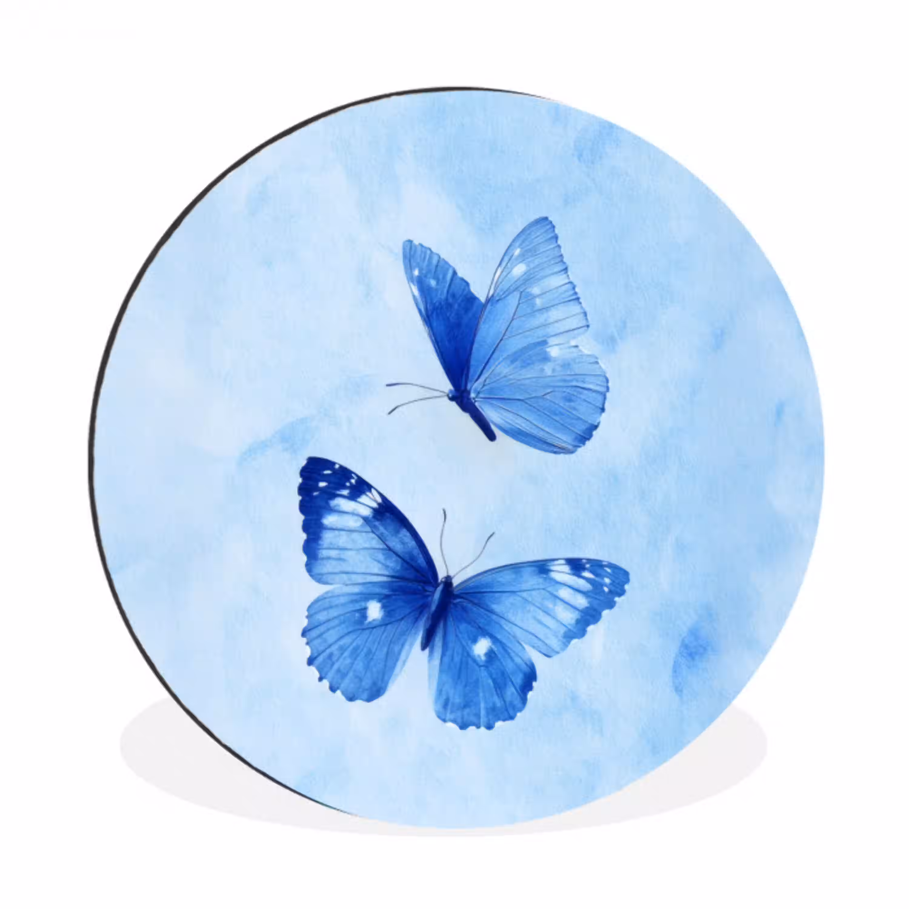 Vlinders - Sierlijk - Blauw Wandcirkel aluminium klein -3d