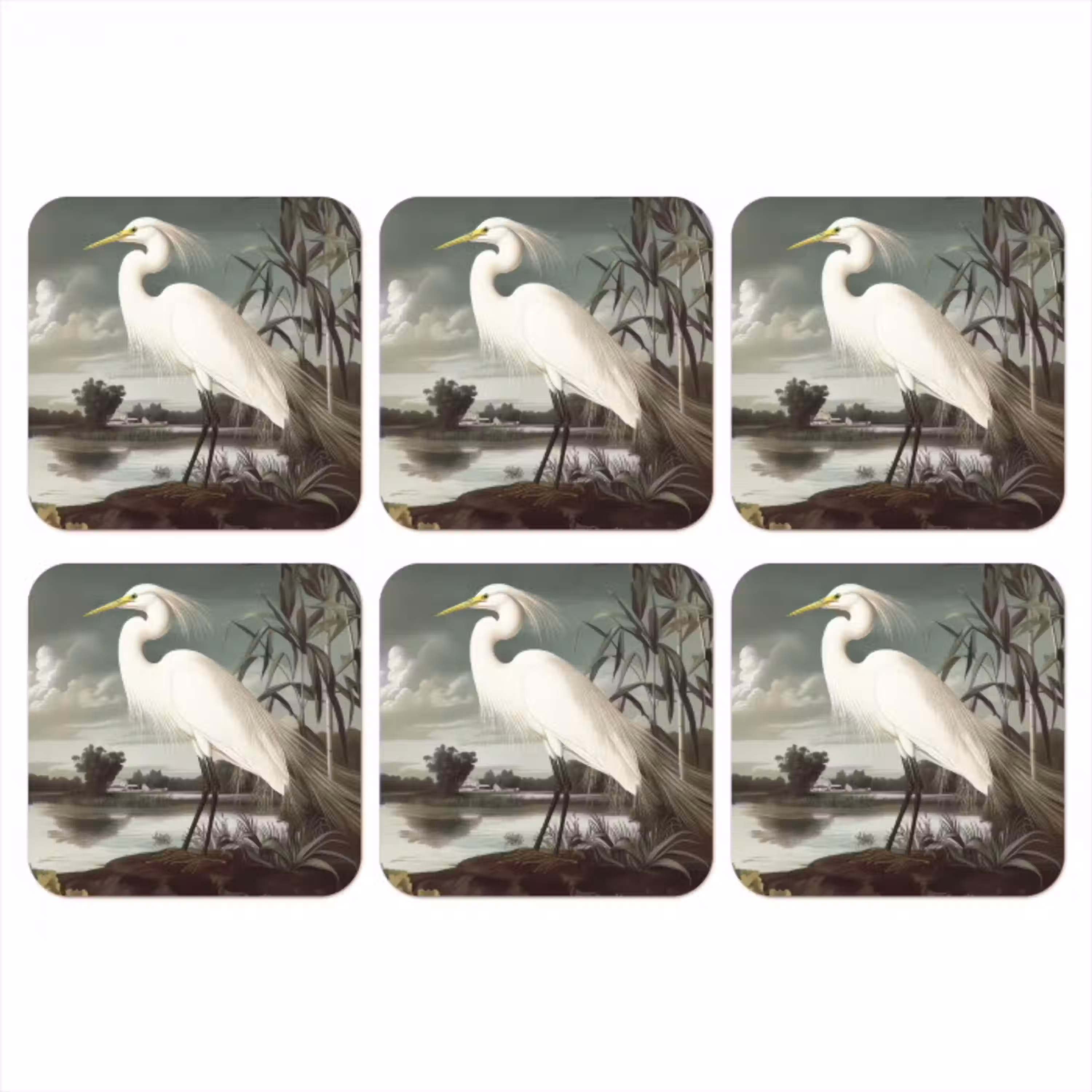 Reiger - Planten - Wolken - Wit onderzetter kurk middel -3d