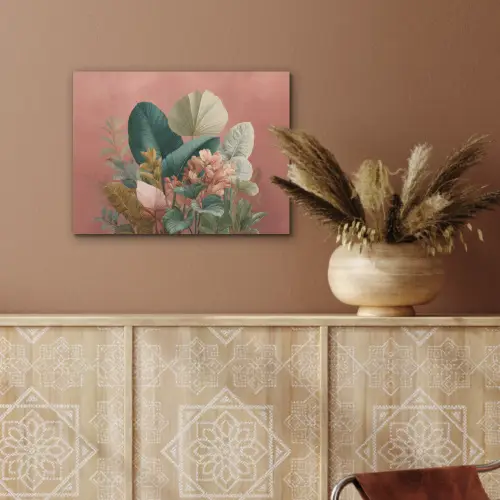 Tropische bladeren - Bloemen - Roze - groen PET vilt klein -sfeer4