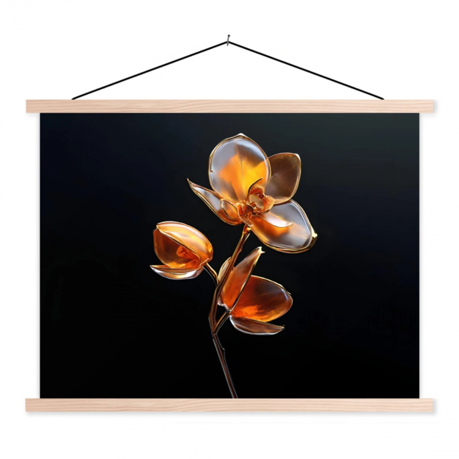 Bloem - Orchidee - Oranje textielposter latten blank klein -3d