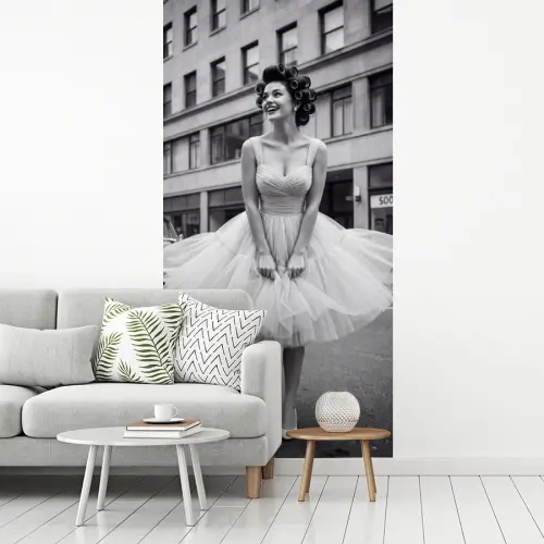 Retro - Vrouw - Zwart - Wit fotobehang vinyl groot -woonkamer