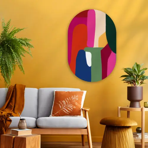 Kleurvakken - Recht - Rond - Abstract Wandcirkel Ovaal Glas middel -sfeer4