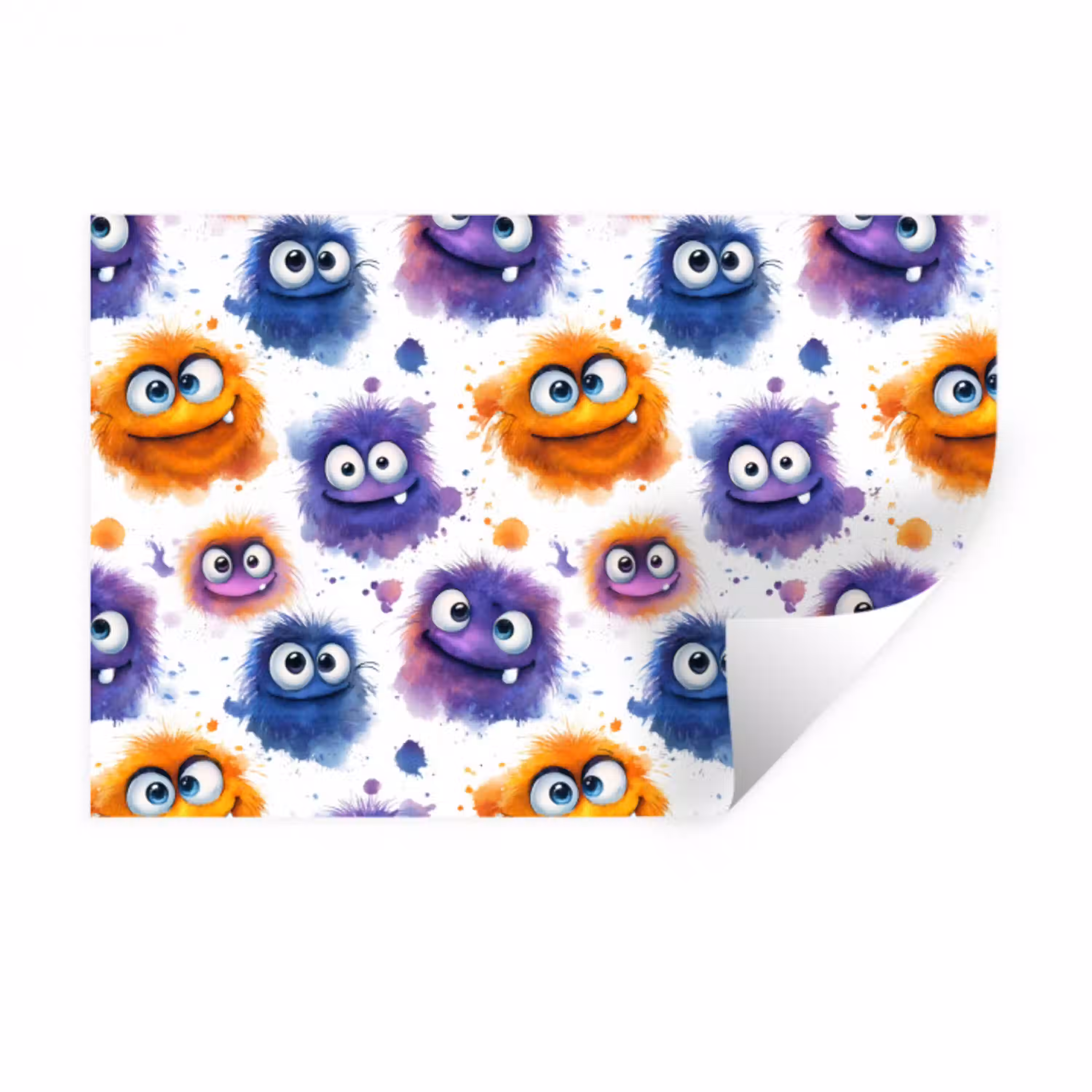 Monstertjes - Aquarel - Kleurrijk Muursticker klein 286 -3d