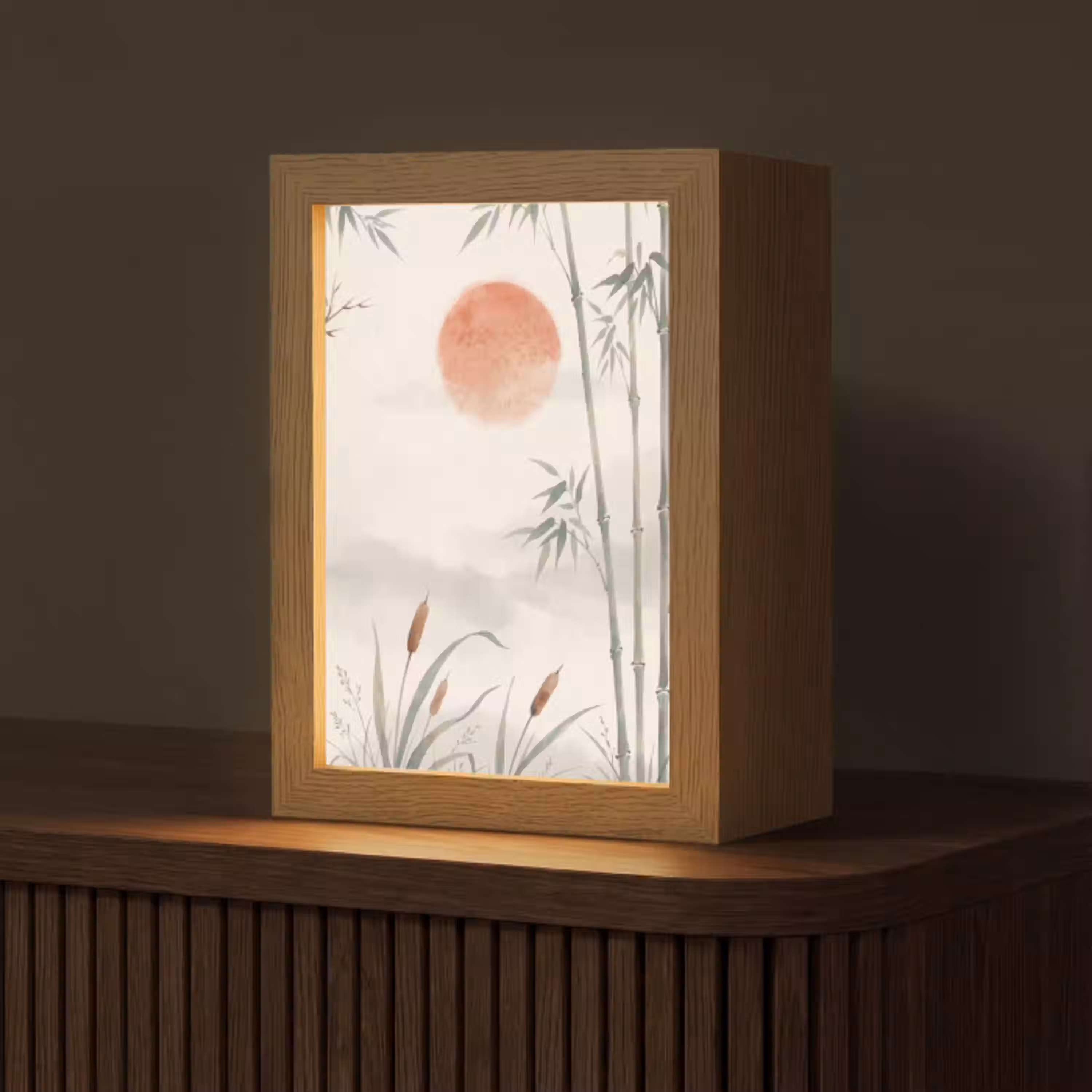 Minimalistisch - Bamboe - Groen Light Box met kabel (Tafellamp) klein -z3d_website