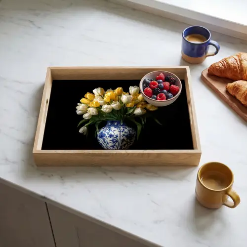 Geel - Tulpen - Vaas - Bloemen Dienblad Rechthoek middel -sfeer2