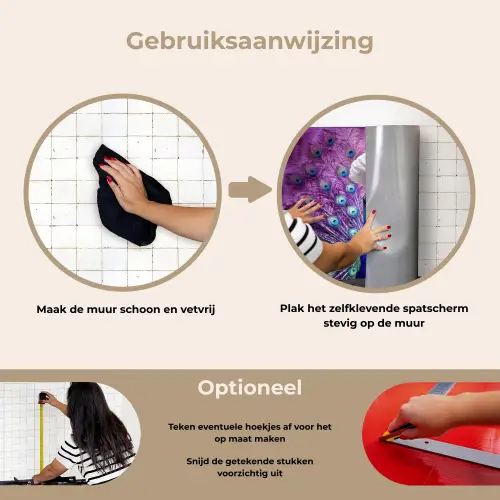Pauw - Koksmuts - Cool - Paars keuken achterwand spatscherm klein -gebruiksaanwijzing_NL