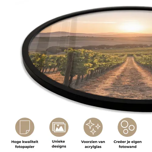 Wijngaard - Zonsondergang - Landschap Fotolijst rond zonder passe partout klein -closeup_NL