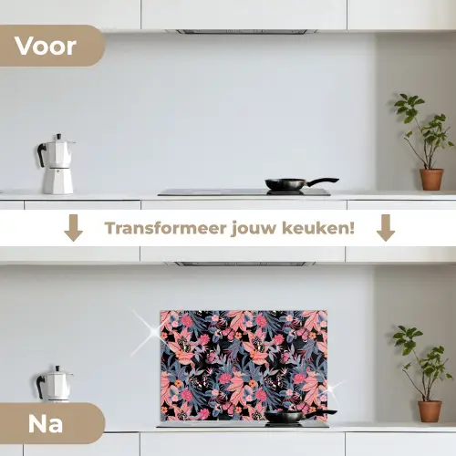 Zomer - Vlinder - Zwart - Roze keuken achterwand spatscherm klein 900 -voor_na_NL
