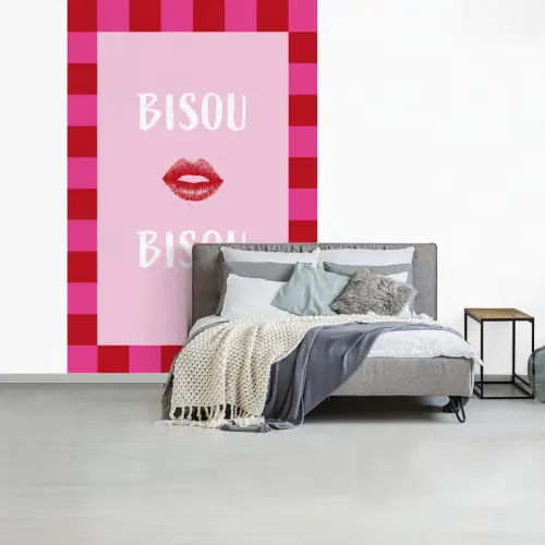 Kiss - Roze - Frans - Valentijn fotobehang vinyl groot -slaapkamer