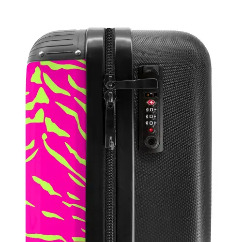 Felroze tijgerprint met limoengroene strepen NBS - Handbagage koffer - Volwassenen Unisex middel -slot