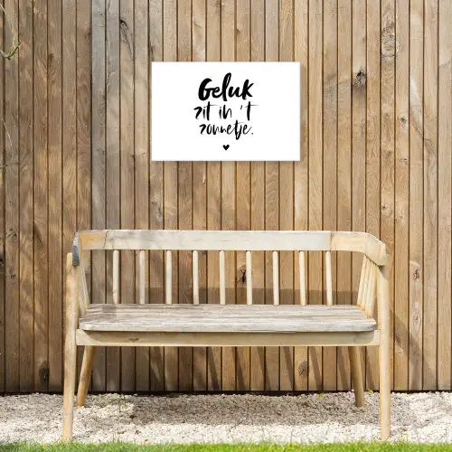Geluk zit in 't zonnetje - Tekst - Zomer - Quotes Tuinposter op houten frame 2 cm dik klein -sfeer4