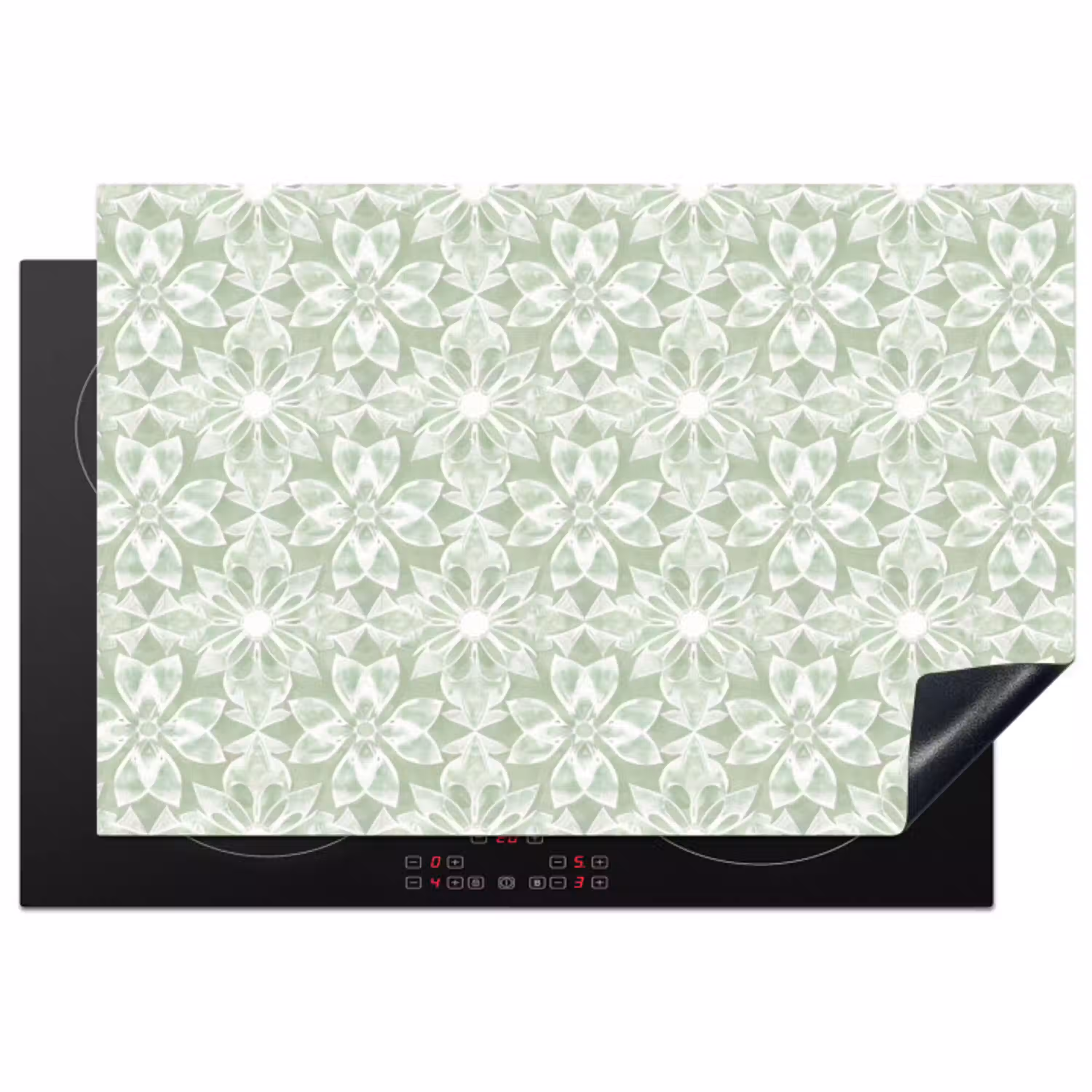 Saliegroen - Symmetrisch - Mandala - Ornament - Patroon Inductie beschermer vinyl 3mm klein 276 -3d