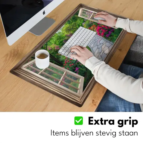 Doorkijk - Bloemen - Tuinpad - Natuur - Raam Muismat XXL klein -sfeer3