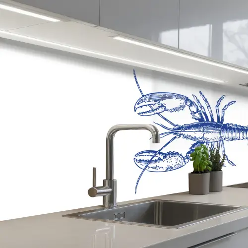Blauw - Kreeft - Wit keuken achterwand 2 middel -3d_schuin