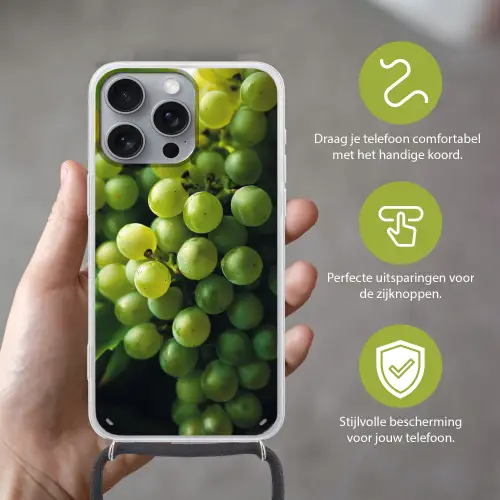 Druiven - Tros - Groen Hoesje iPhone 16 Pro Max met koord klein -sfeer2_NL