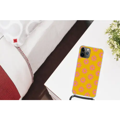 Zonnen - Roze - Geel - Zomer Hoesje iPhone 12 Pro met koord klein -kamer