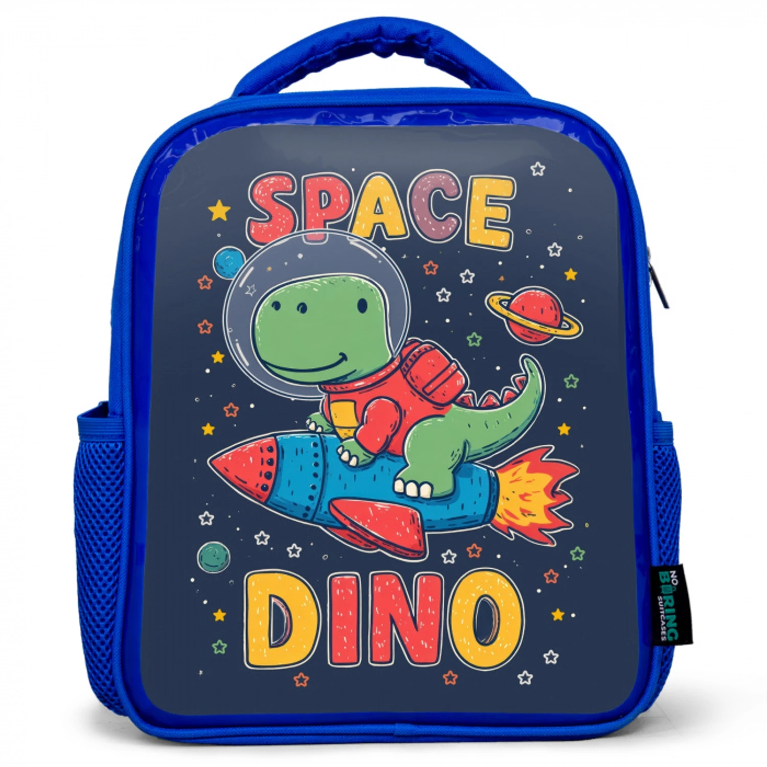 Dino - Raket - Kleurrijk Kinderrugzak - Blauw middel -3d