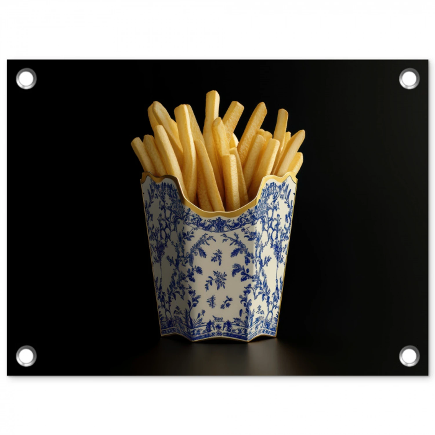 Friet - Porselein - Delfts blauw - Eten tuinposter los doek klein -3d