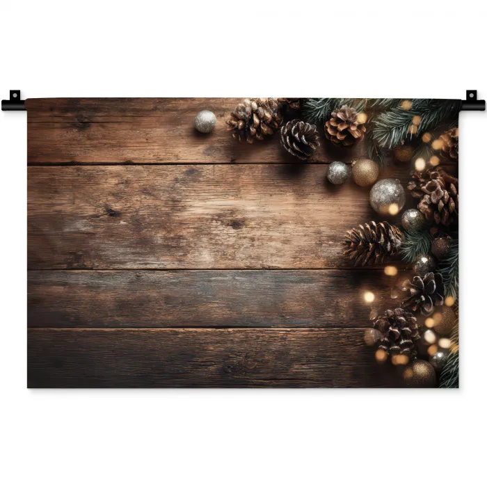 Kersthoekdecoratie - Dennenappels - Lichtjes Wandkleed katoen klein -zz3d