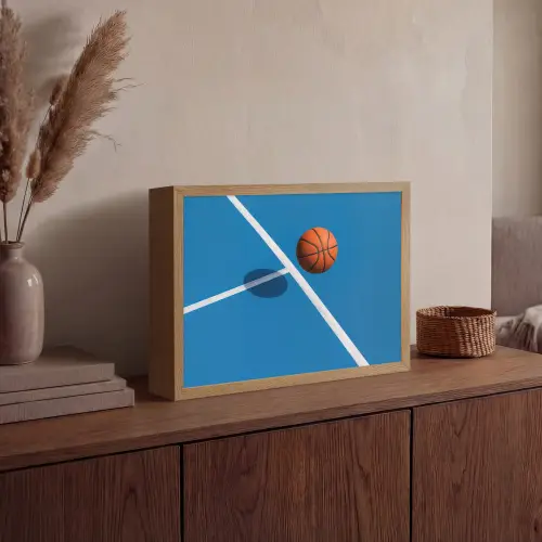 Basket - Bal - Blauw - Zwevend Light Box met batterij (Wandlamp) middel -sfeer2