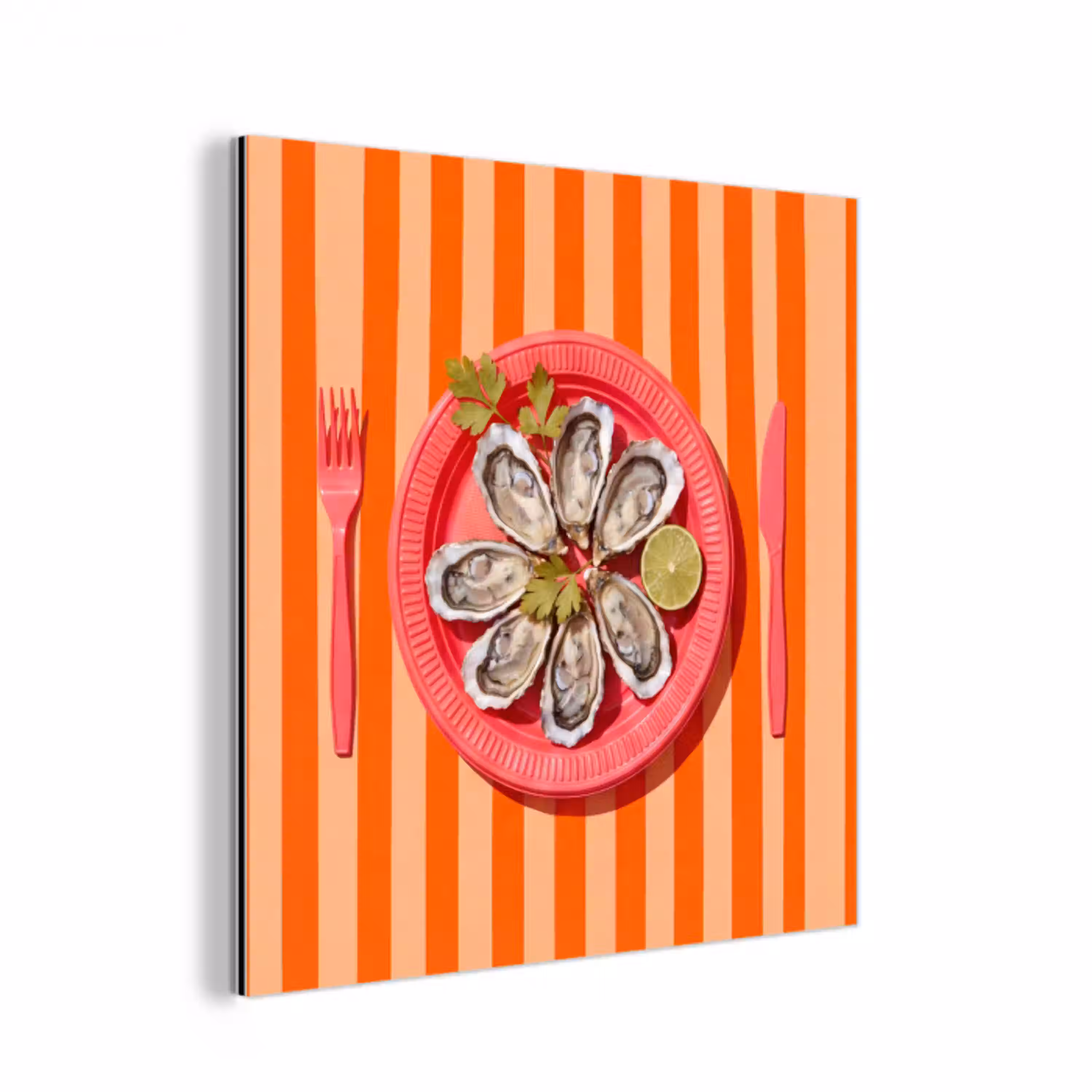 Eten - Oester - Zeevruchten - Oranje - Modern aluminium wit klein -3d